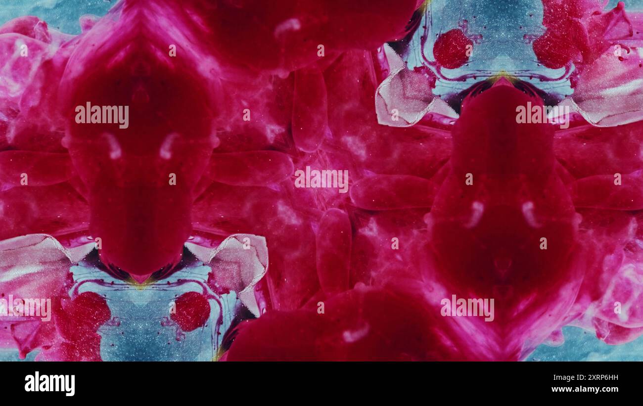 Motif kaléidoscopique coloré explosif avec un fond abstrait d'illustration artistique symétrique rose éclatant bleu rose éclatant. Banque D'Images