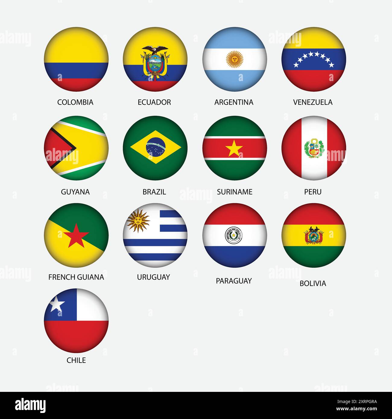 Icônes rondes de tous les drapeaux de pays de couth America Illustration de Vecteur