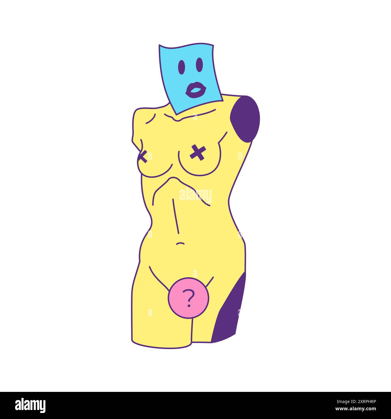 Y2K sculpture grecque antique psychédélique avec élément censuré icône pop art contemporain illustration plate vectorielle. Ancienne déesse féminine romaine corps gy Illustration de Vecteur