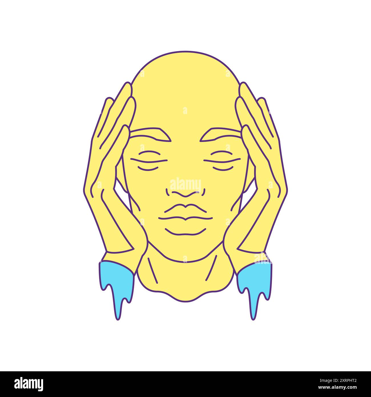 Y2K tête d'homme cyber psychédélique avec des mains de peinture vibrantes fondantes pop art icône illustration plate vectorielle. Characte de dessin animé masculin futuriste de science-fiction Illustration de Vecteur