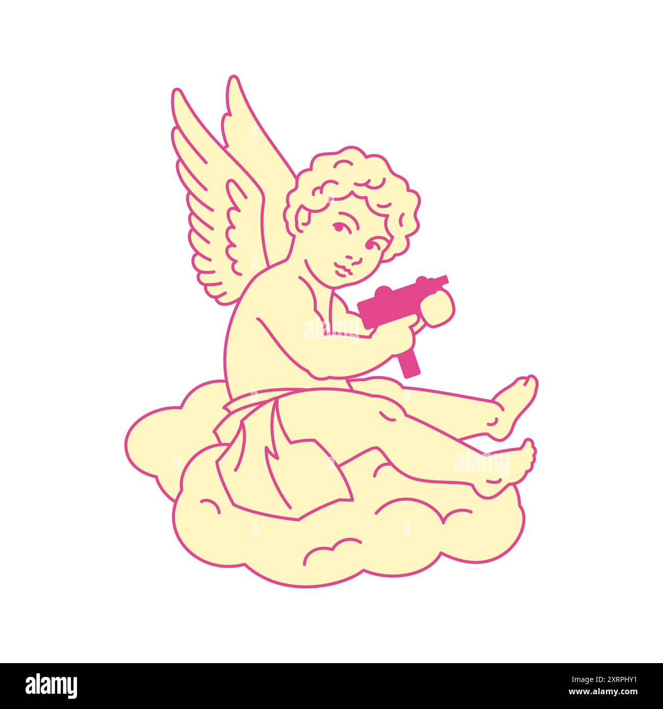 Y2K Cupid Baby Boy ange avec Gun Valentine Comic pop art icône vectorielle illustration plate. Le personnage de dessin animé ailé du paradis psychédélique aime tirer avec l'esprit Illustration de Vecteur