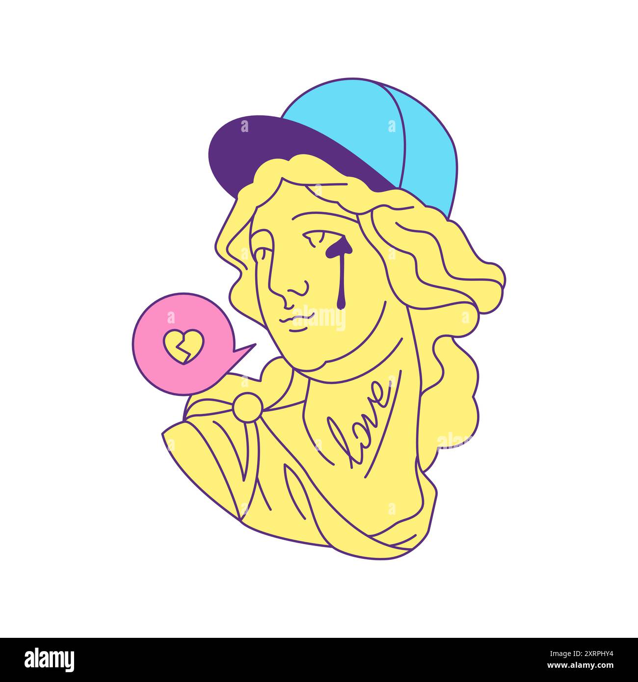 Y2K déesse grecque buste dans le chapeau criant Lost Love contemporain icône pop art illustration plate vectorielle. Antique mythologie romaine femme gypse monument fashi Illustration de Vecteur