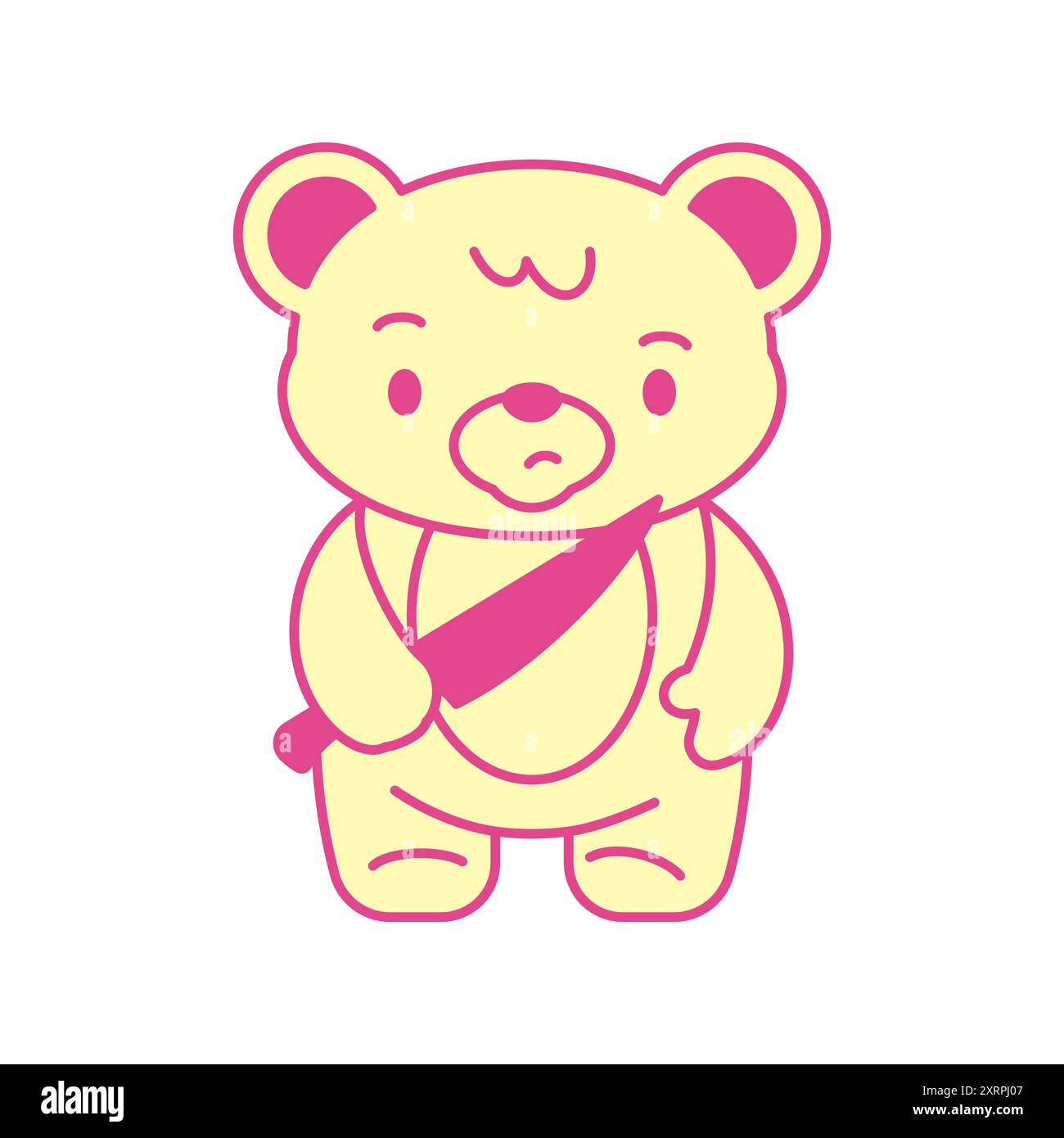 Y2K Kawaii jouet d'ours psychédélique avec couteau rétro groovy icône vecteur plat illustration. Tueur de personnage de dessin animé en peluche rose surréaliste Girlish avec Sharp Illustration de Vecteur
