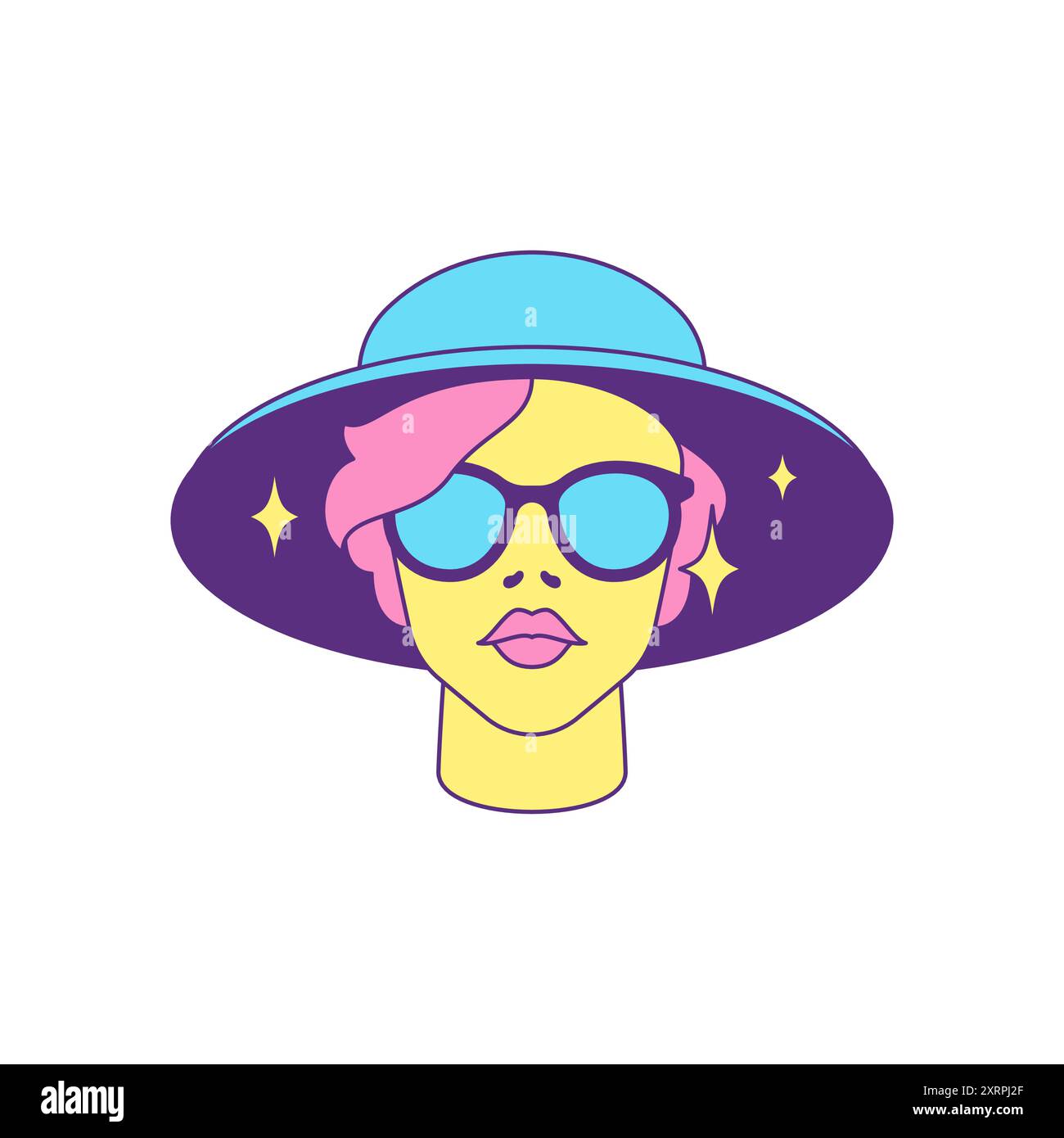 Femme sorcière de mode Y2K dans le portrait de chapeau magique contemporain icône pop art illustration plate vectorielle. Femme mystique psychédélique dans l'esprit sorcier des lunettes de soleil Illustration de Vecteur
