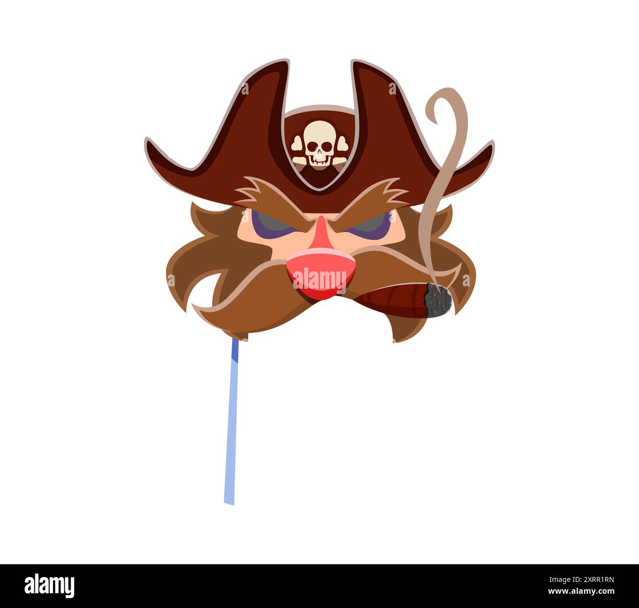 Carnaval de capitaine pirate et masque de cabine photo sur bâton avec chapeau et moustache. Capitaine pirate, masque vectoriel corsaire ou marin, costume de bande dessinée de partie de piraterie. Filibuster drôle avec chapeau de tricorne et cigare Illustration de Vecteur