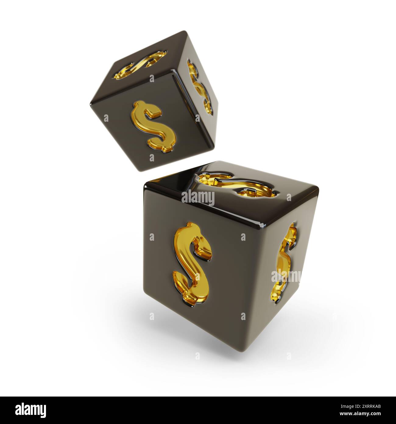 Dés noirs avec le signe du dollar isolé sur fond blanc. illustration 3d. Banque D'Images