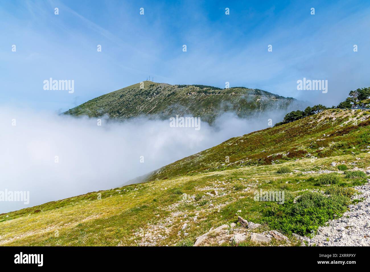 Une vue d'un nuage remplissant une vallée dans le parc national de Llogara, Albanie en été Banque D'Images