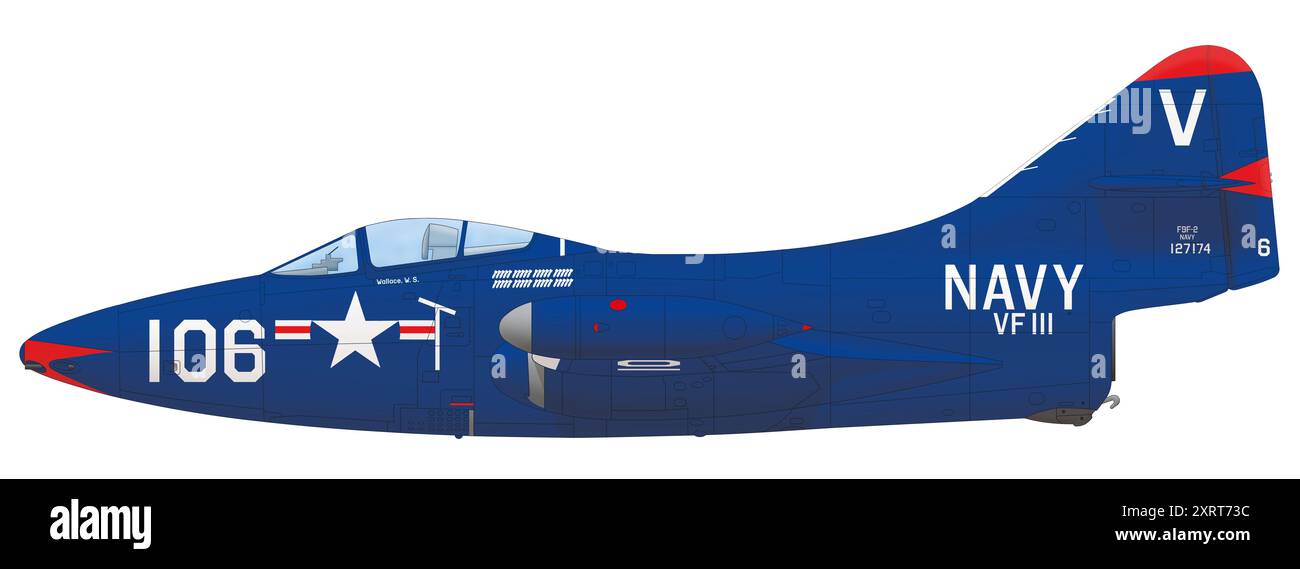 Grumman F9F-2 Panther du VF-111 sur le porte-avions USS Valley Forge, guerre de Corée, 1952 Banque D'Images