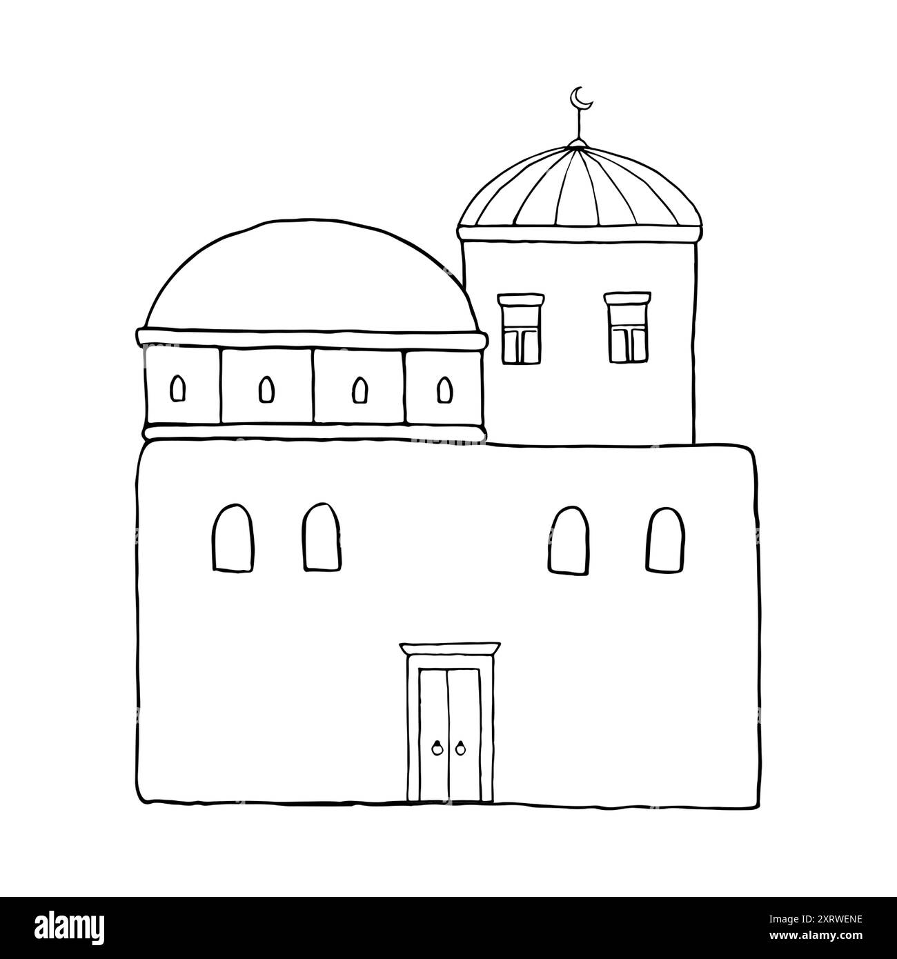 Simple maison arabe avec dôme, porte et fenêtre Illustration de Vecteur