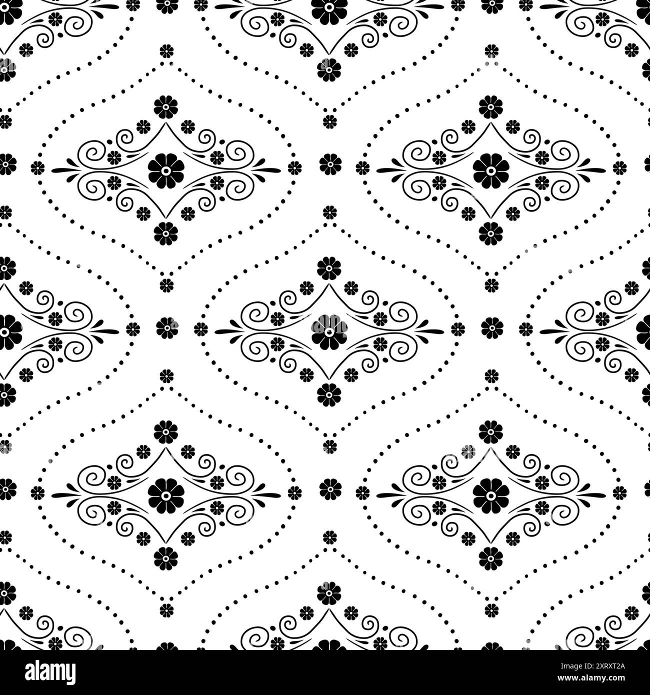 Modèle sans couture avec motifs géométriques d'ogée floral noir sur un fond blanc Illustration de Vecteur