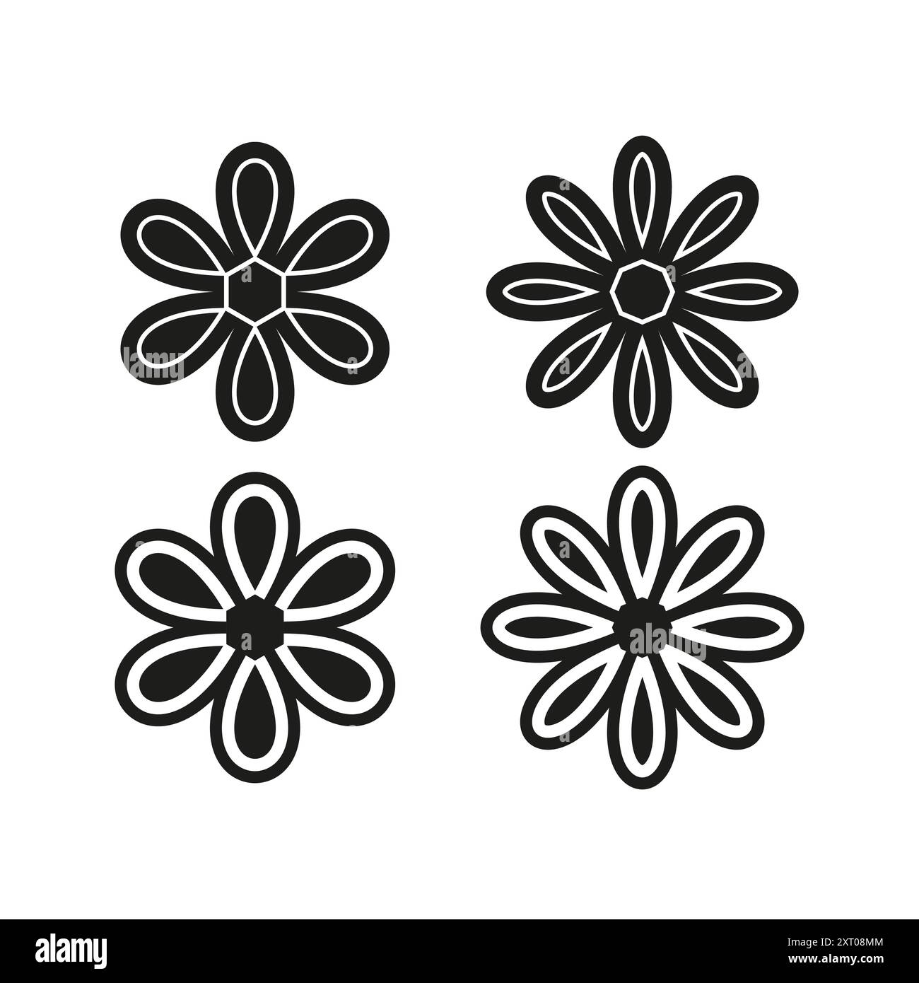 Collection d'icônes de fleurs. Ensemble de motifs floraux avec divers motifs et styles. Illustration vectorielle. Illustration de Vecteur