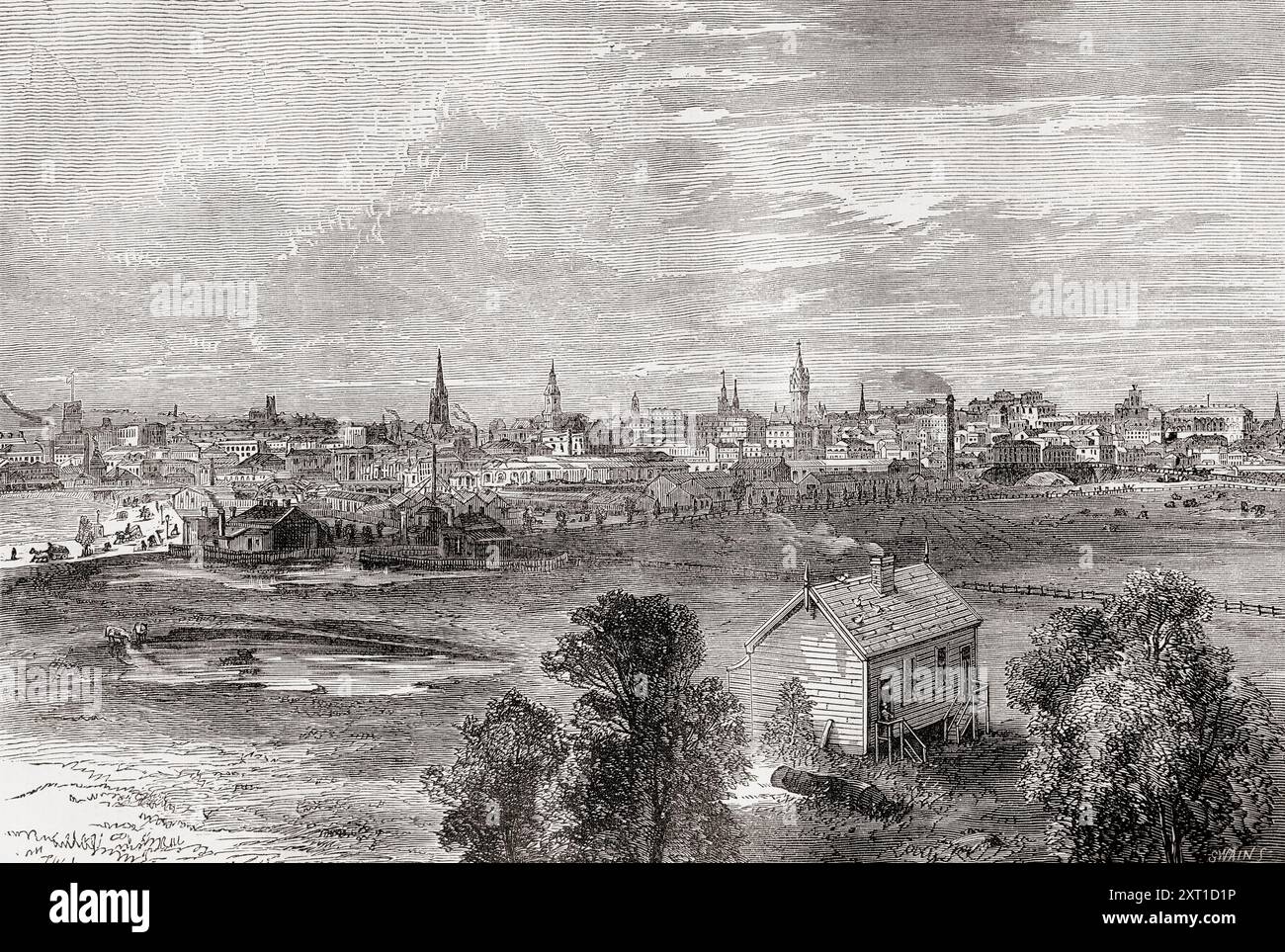 Vue de Melbourne, Victoria, Australie, vue ici au 19ème siècle. Extrait de Cassell's Illustrated History of England, publié vers 1880. Banque D'Images