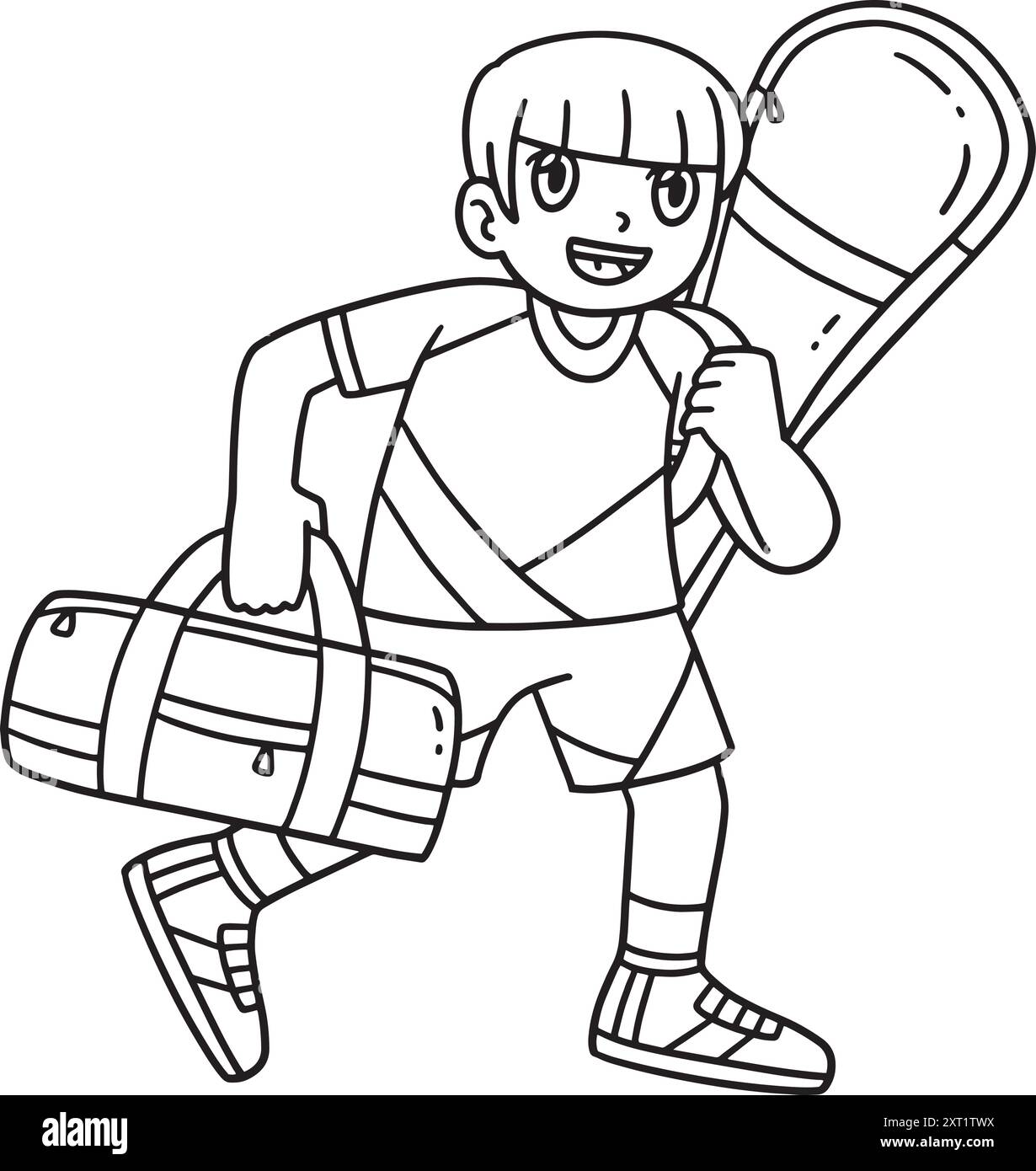 Raquette de badminton Player et sac de sport isolé Illustration de Vecteur