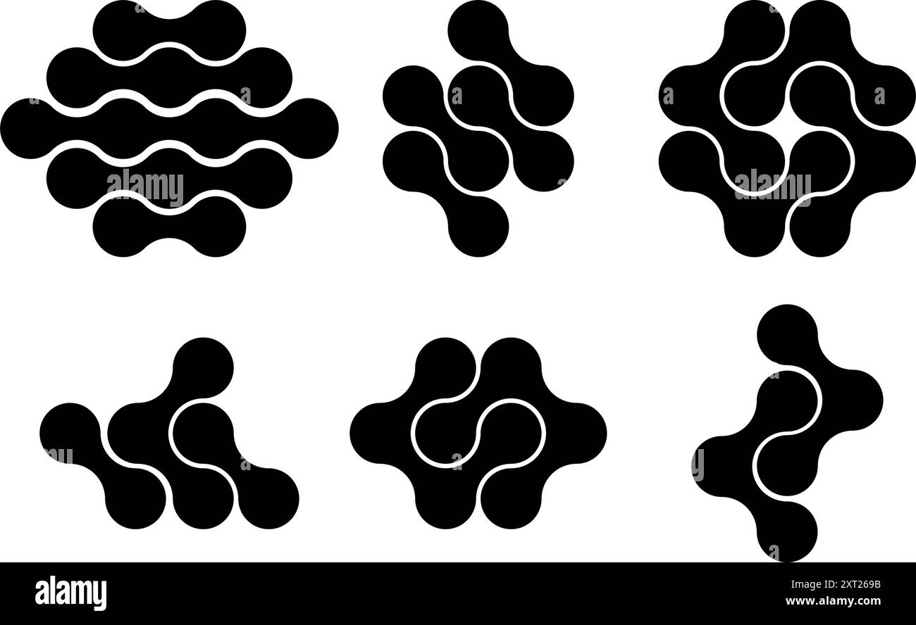 Ensemble de points noirs connectés. Metaballs de transition. Symbole d'intégration. Répétition de cercles. Illustration vectorielle Illustration de Vecteur