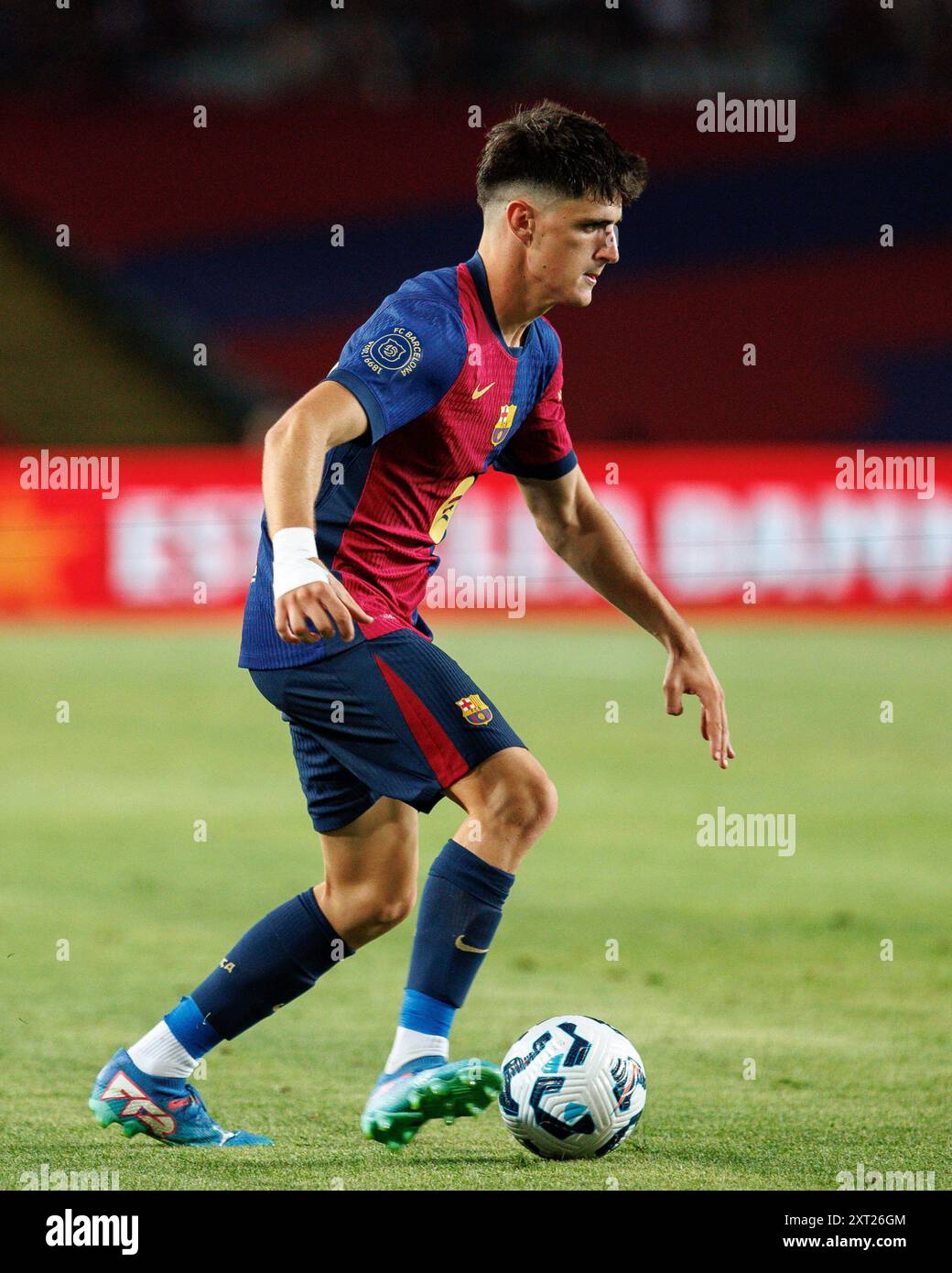 Barcelone, Espagne. 12 août 2024. Pau Victor en action lors du match Joan Gamper Trophy entre le FC Barcelone et L'AS Monaco aux Estadi Olimpic Lluis Companys à Barcelone, Espagne. Crédit : Christian Bertrand/Alamy Live News Banque D'Images