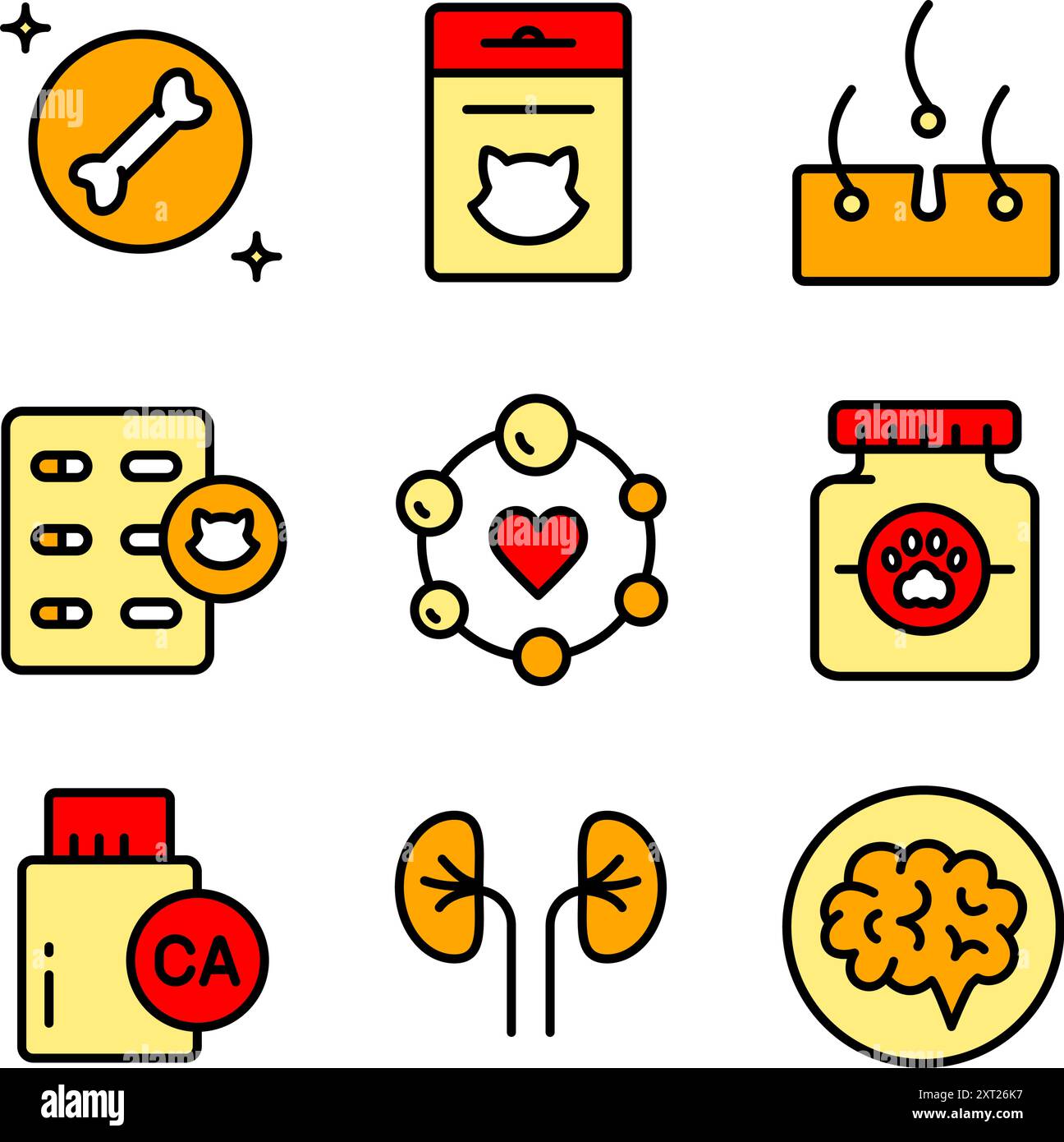 Ensemble d'icônes de vitamines pour animaux de compagnie. Différents types de médicaments pour animaux de compagnie, vitamines et suppléments. Icônes vectorielles de couleur simples pour ui et ux, site Web ou applic mobile Illustration de Vecteur