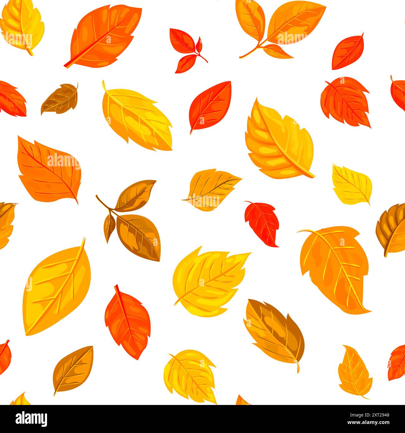 Feuilles d'automne colorées dans diverses nuances et formes sur un fond blanc. Concept de motif sans couture. Illustration vectorielle Illustration de Vecteur