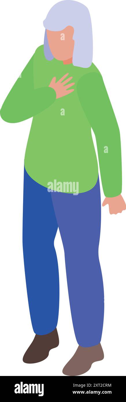 Une femme plus âgée saisit sa poitrine dans la douleur, ce qui peut signifier une crise cardiaque ou une autre urgence médicale Illustration de Vecteur
