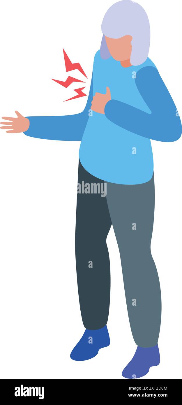 Une femme âgée serre sa poitrine dans la douleur, souffrant d'une crise cardiaque Illustration de Vecteur