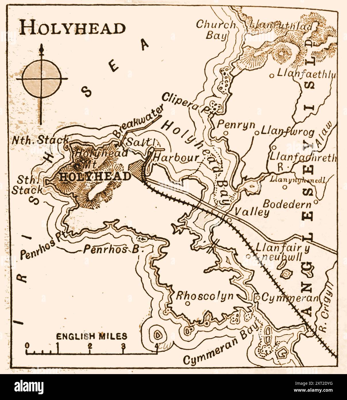 Une carte du 19ème siècle du port de Holyhead, Anglesey. Pays de Galles Banque D'Images