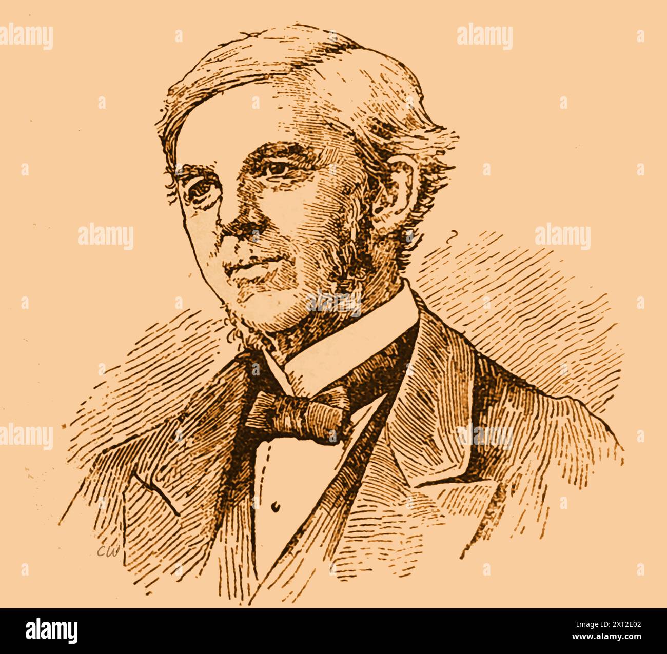 Un vieux portrait de l'écrivain américain Oliver Wendell Holmes senior (1809-1894), né à Boston. Médecin, poète, et polymaths, professeur, conférencier, inventeur qui a étudié mais n'a jamais pratiqué le droit en raison de son désenchantement avec le sujet. Parmi ses amis figurent Ralph Waldo Emerson, Henry Wadsworth Longfellow et James Russell Lowell. Il est crédité d'avoir inventé le mot anesthésie. Banque D'Images