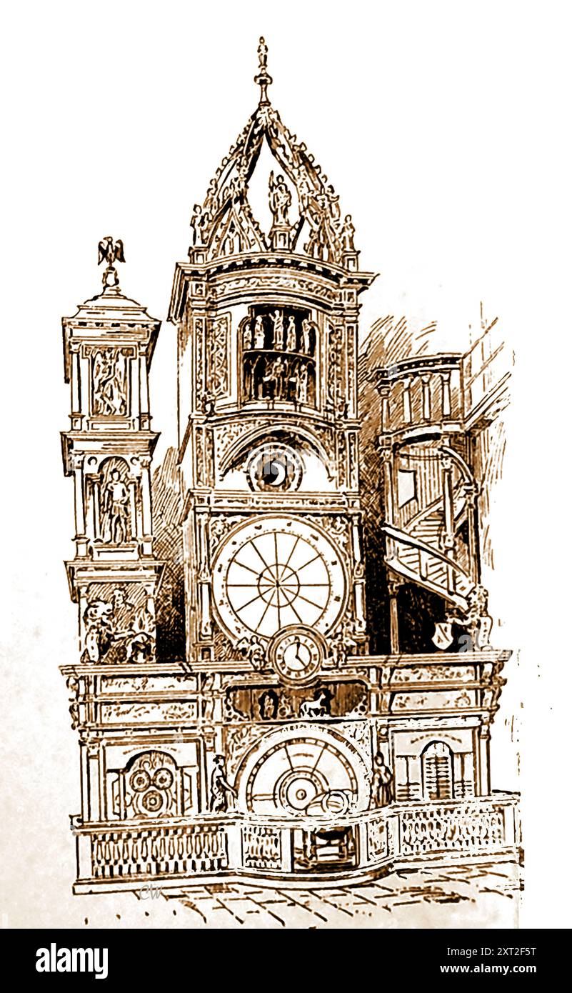 Gravure du XIXe siècle de l'horloge de la cathédrale de Strasbourg / Cathédrale notre-Dame de Strasbourg / Cathédrale notre-Dame de Strasbourg / Cathédrale de Strasbourg / Liebfrauenmünster zu Straßburg / Strasbourg Minster /Straßburger Münster - Kupferstich der Uhr des Straßburger Münsters / Münsters Unserer Lieben Frau von Straßburg aus dem 19. - Gravure du XIXe siècle représentant l'horloge de la cathédrale de Strasbourg / Cathédrale notre-Dame de Strasbourg Banque D'Images