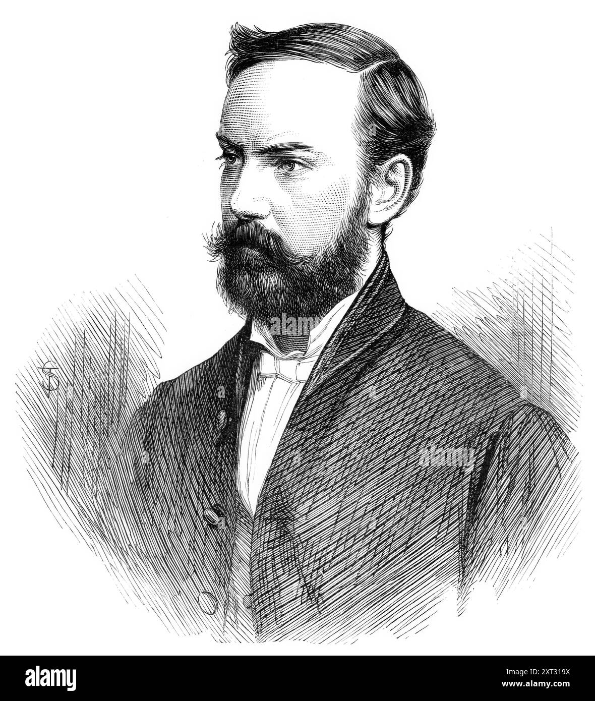 Auteurs et deuxièmes de l'adresse : Sir Charles Dilke, 1870. Gravure d'après une photographie de John Watkins. 'Sir Charles Dilke est le propriétaire d'un périodique très réussi... il a terminé ses études à Trinity Hall, Cambridge... [il] a été admis au Barreau en 1866, mais n'exerce pas, pour autant que l'on sache, cette profession. On peut dire qu'en tant que voyageur, il a "mis une ceinture autour de la terre", et il a communiqué ses idées et ses souvenirs des nombreux pays qu'il a visités dans un ouvrage intitulé "Grande-Bretagne". Aux dernières élections générales, il a été réélu Banque D'Images
