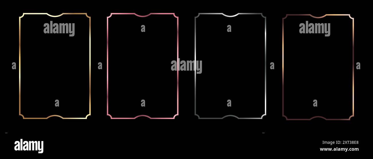 Montures géométriques minimalistes dans des couleurs métalliques. Bordures de cadre carré doré, argenté, bronze et rose pour les cartes d'invitation de mariage. Vecteur illustr Illustration de Vecteur