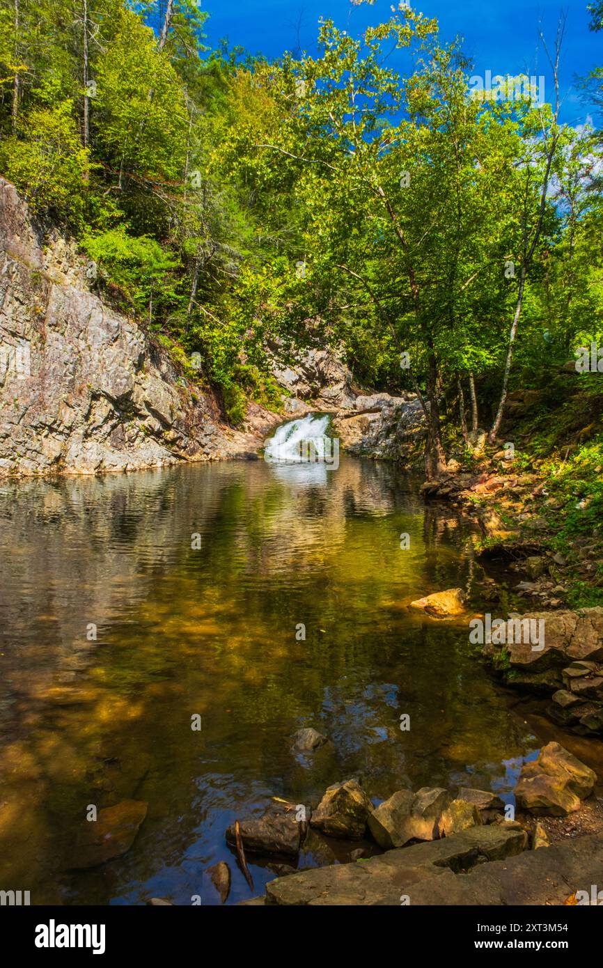 Vue lointaine des chutes de Dudley dans la zone de loisirs de Paint Mountain dans le comté de Greene, Tennessee. Banque D'Images