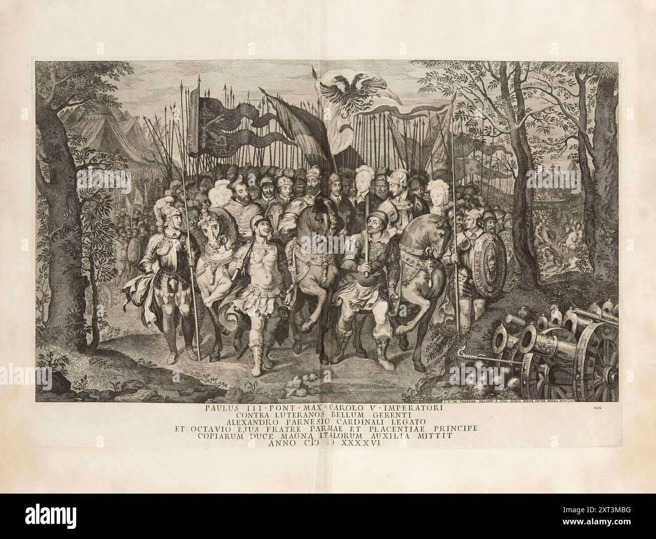 Le pape Paul III avec l'armée impériale combat les luthériens protestants, 1748. Trouvé dans la Collection de la Collection privée. Banque D'Images