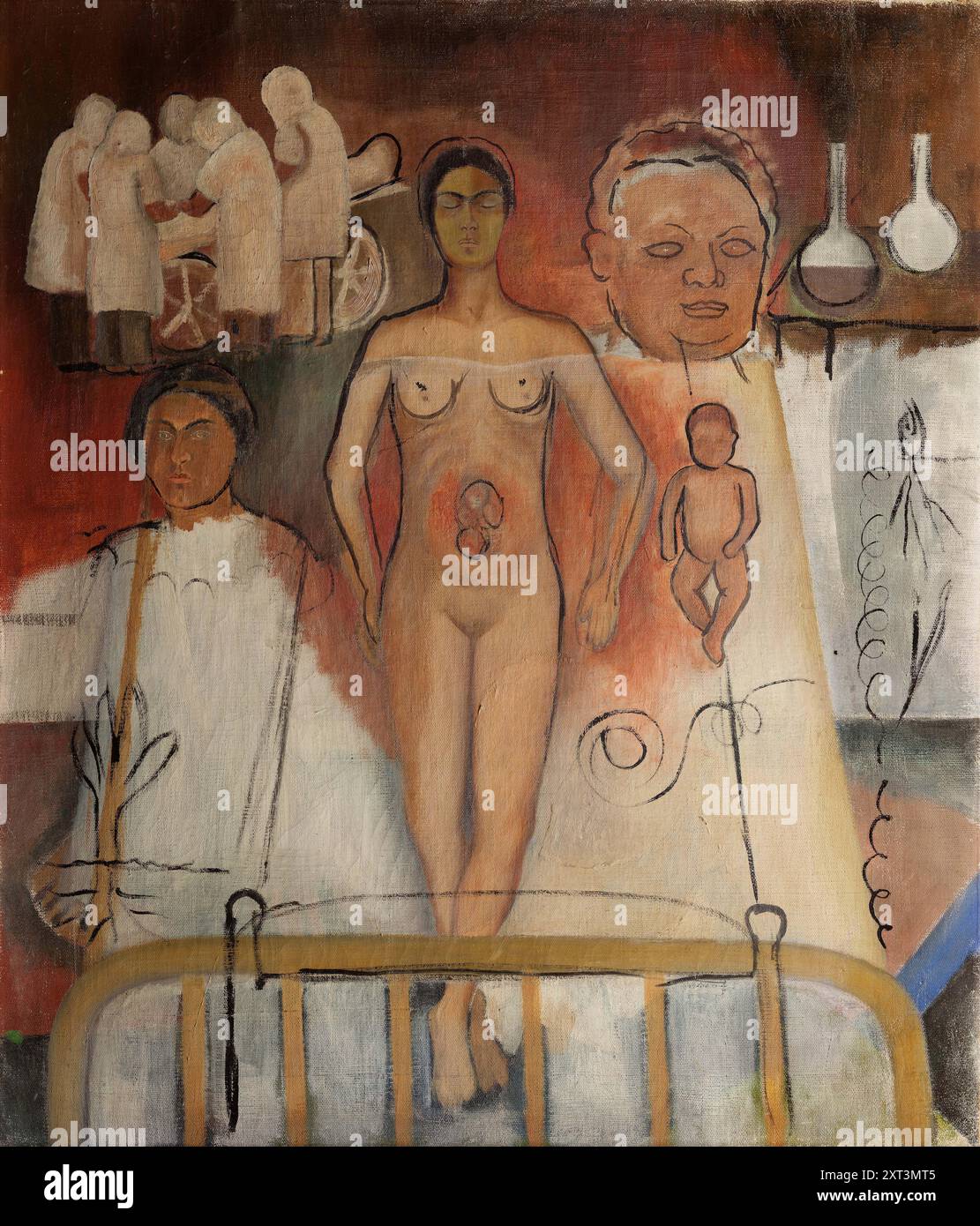 Frida et l'opération de césarienne ou l'hôpital, 1931. Trouvé dans la collection du Museo Frida Kahlo. Banque D'Images