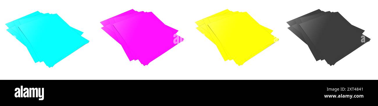 Quatre rapports CMJN modèle vierge noir, cyan, jaune, magenta pour les présentations et la conception. Rendu 3D. Image générée numériquement. Isolé o Banque D'Images