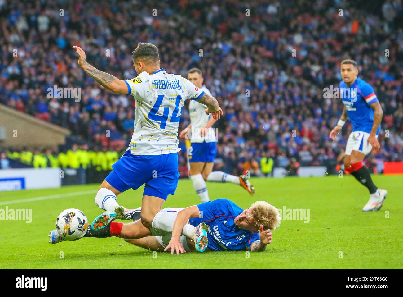 Glasgow, Royaume-Uni. 13 août 2024. Les Rangers ont joué au Dynamo Kyiv en Ligue des Champions, à Hampden Park, Glasgow, Écosse, Royaume-Uni. Le score final était Rangers 0 - 2 Dynamo Kyiv et les buts ont été marqués par O. Pikhalionok (82') et N. Voloshyn (84'). Crédit : Findlay/Alamy Live News Banque D'Images