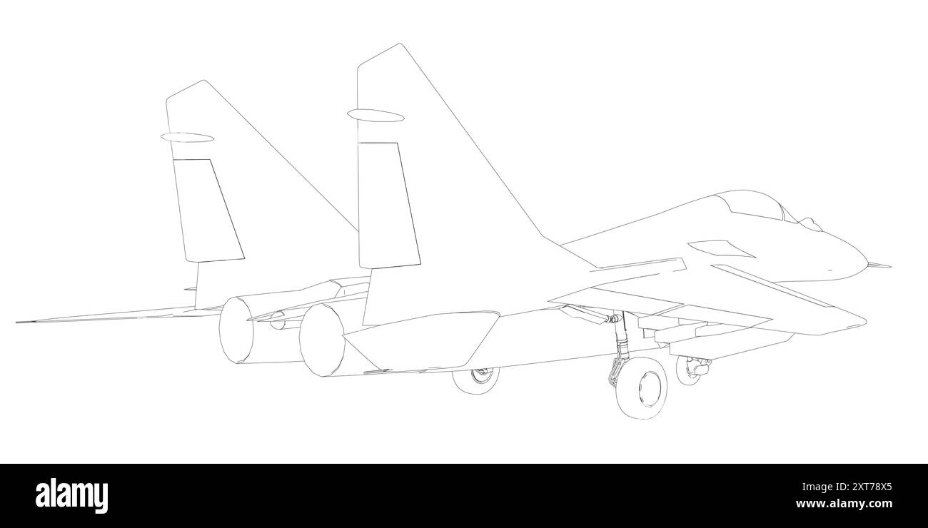 Contour d'un avion de chasse militaire. Illustration d'art vectoriel de l'avion de contour. Avion de guerre moderne. Vitesse supersonique.. Illustration de Vecteur