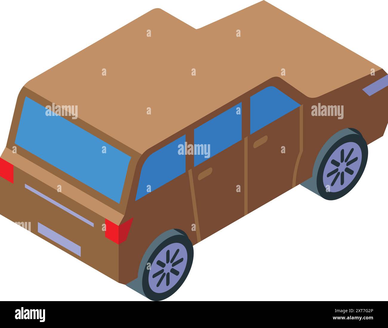 voiture familiale brune isométrique 3d garée montrant la vue arrière Illustration de Vecteur