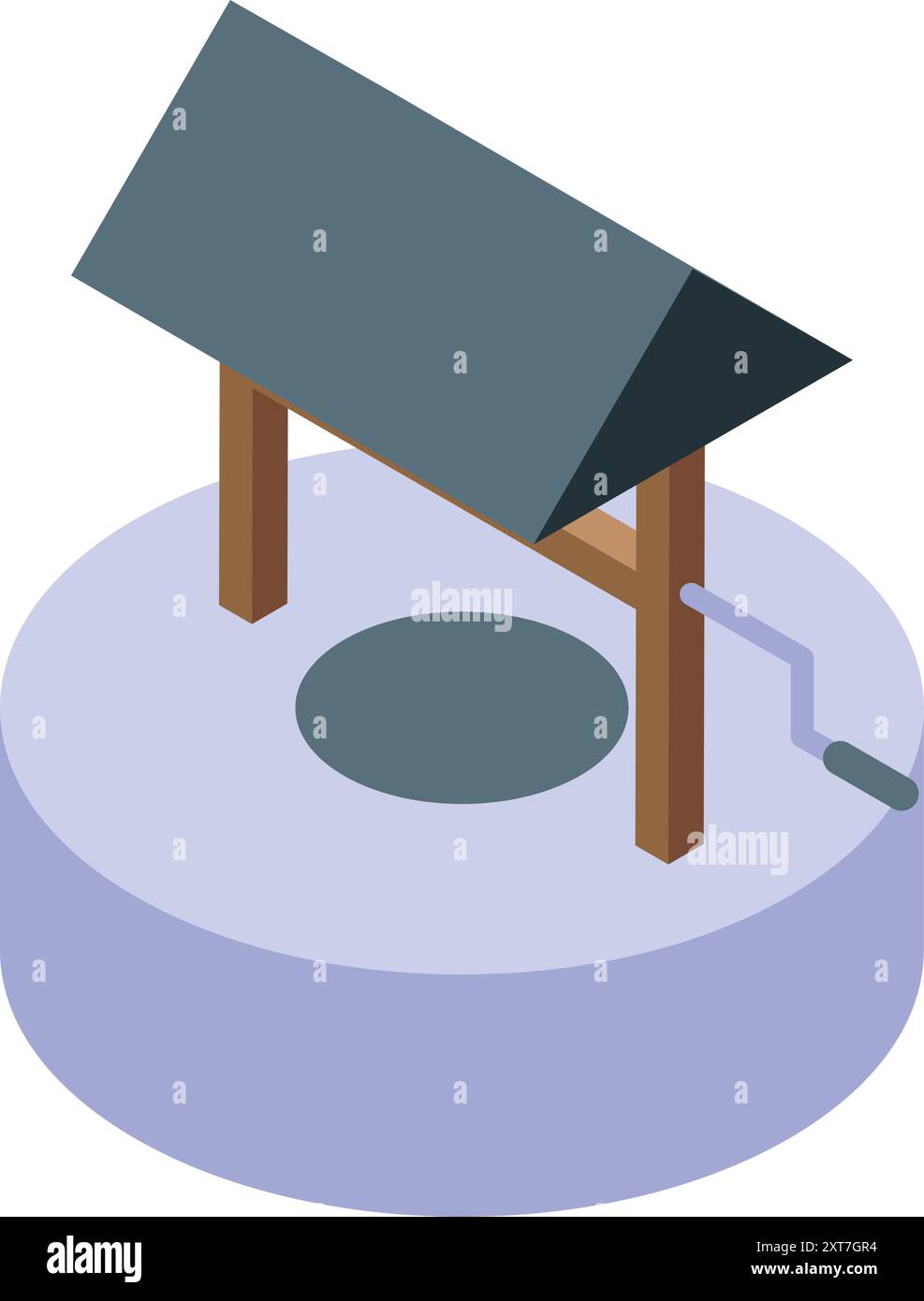 Puits d'eau avec toit donnant accès à l'eau potable, icône isométrique Illustration de Vecteur