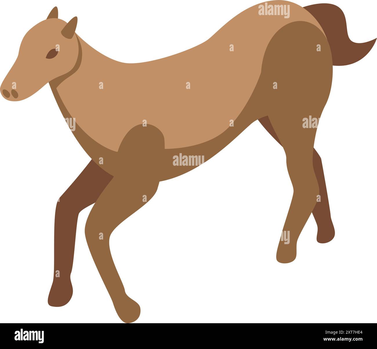 Illustration d'un cheval brun en cours d'exécution, représentée dans une vue isométrique Illustration de Vecteur