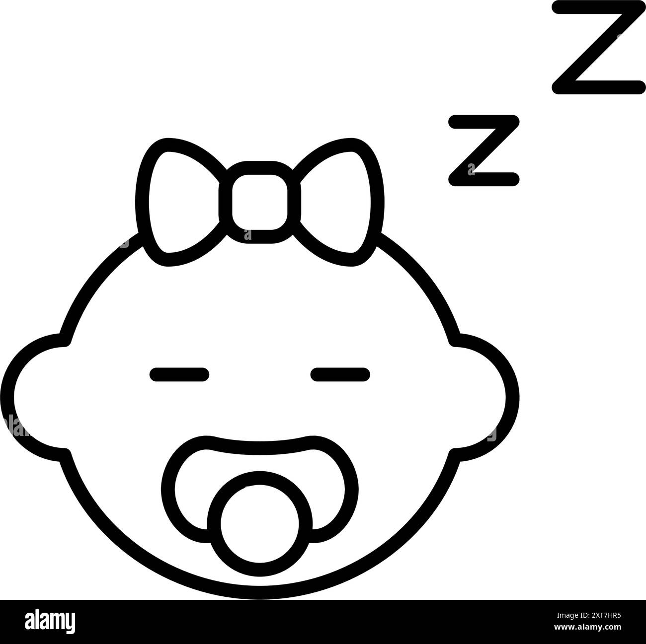 Petite fille dormant avec une sucette. Routine de sommeil du nourrisson. Environnement et outils réconfortants. Pixel Perfect, icône de vecteur de contour modifiable Illustration de Vecteur
