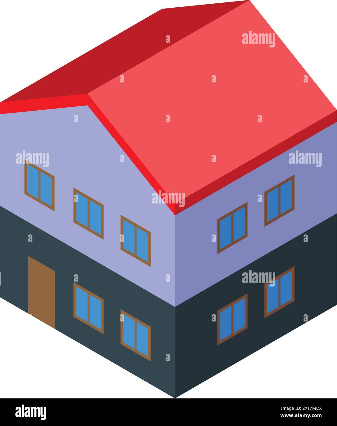 Maison moderne de deux étages avec un toit rouge, présentée dans une vue isométrique Illustration de Vecteur