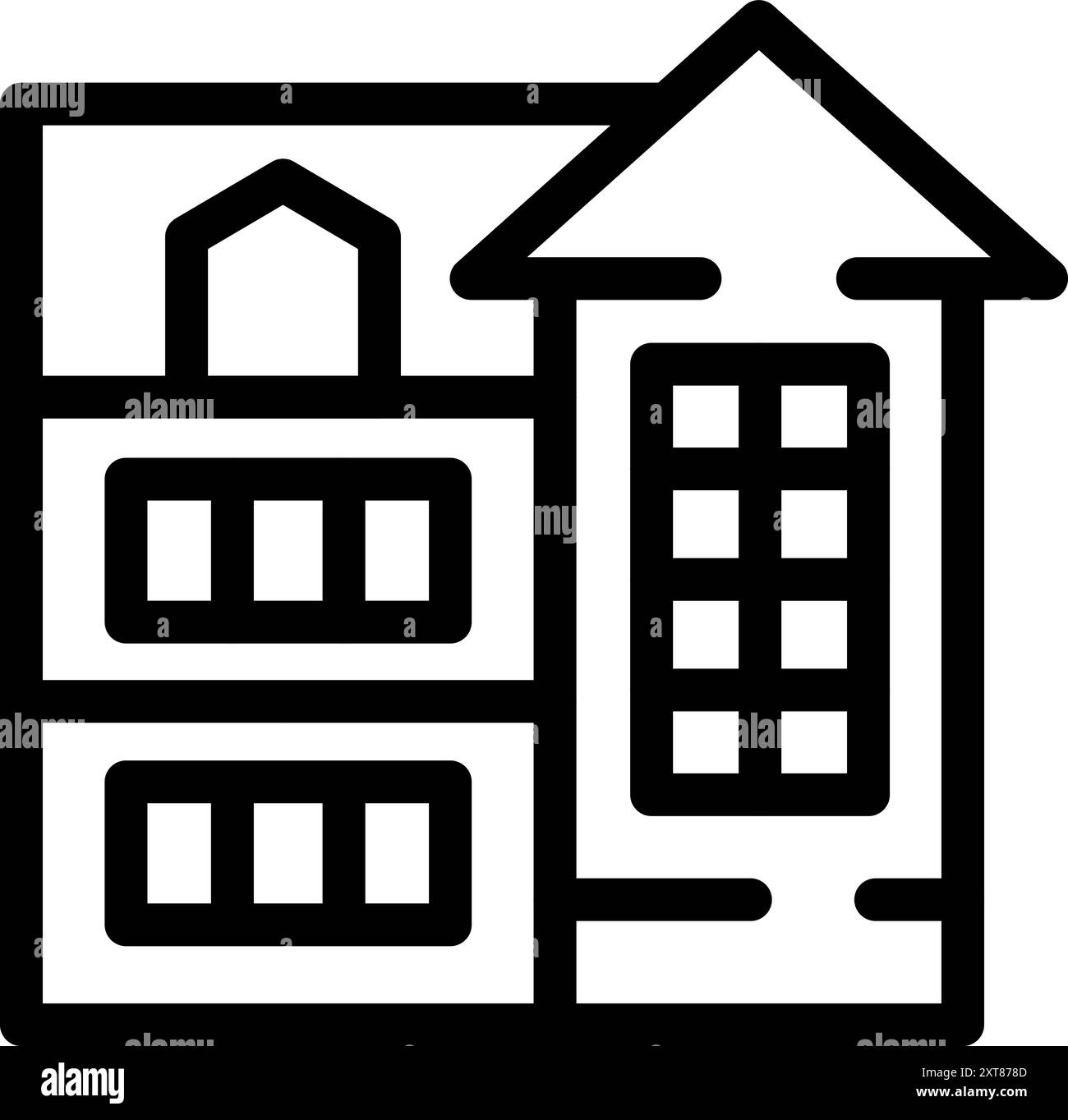 Icône de dessin au trait simple d'une maison de ville moderne de deux étages avec plusieurs fenêtres Illustration de Vecteur