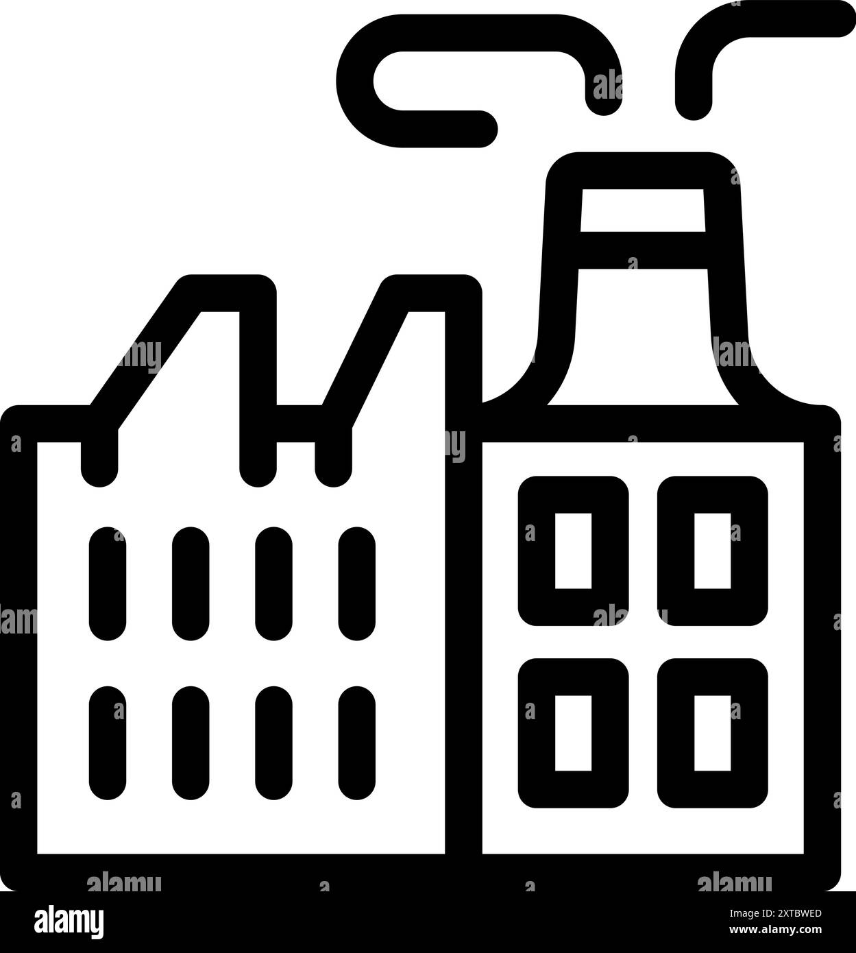 Icône simple représentant un bâtiment industriel émettant de la fumée par sa cheminée, symbolisant la pollution Illustration de Vecteur