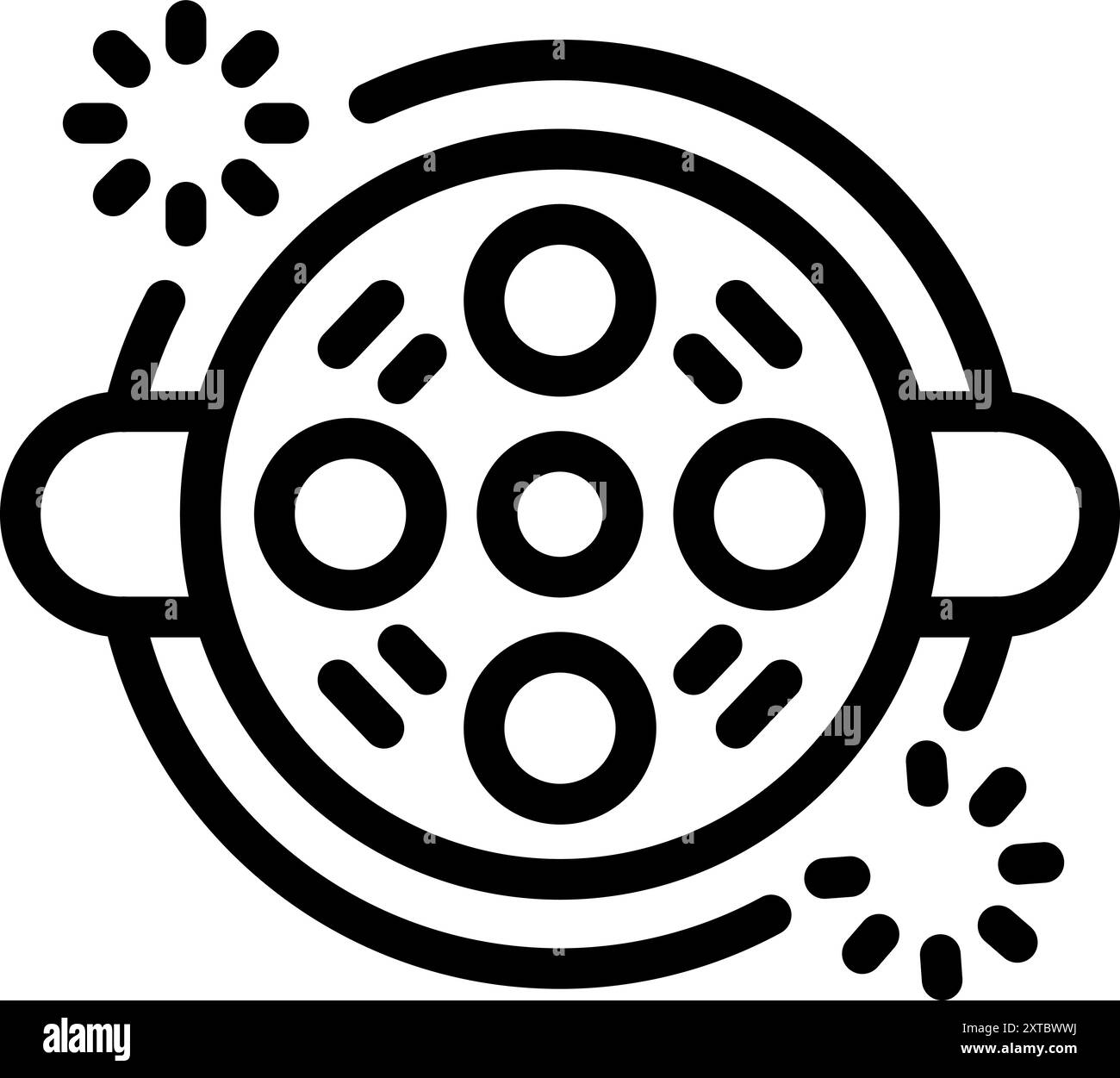 Cylindre de revolver tournant avec des balles et des flashs autour de l'icône de concept, style de contour Illustration de Vecteur