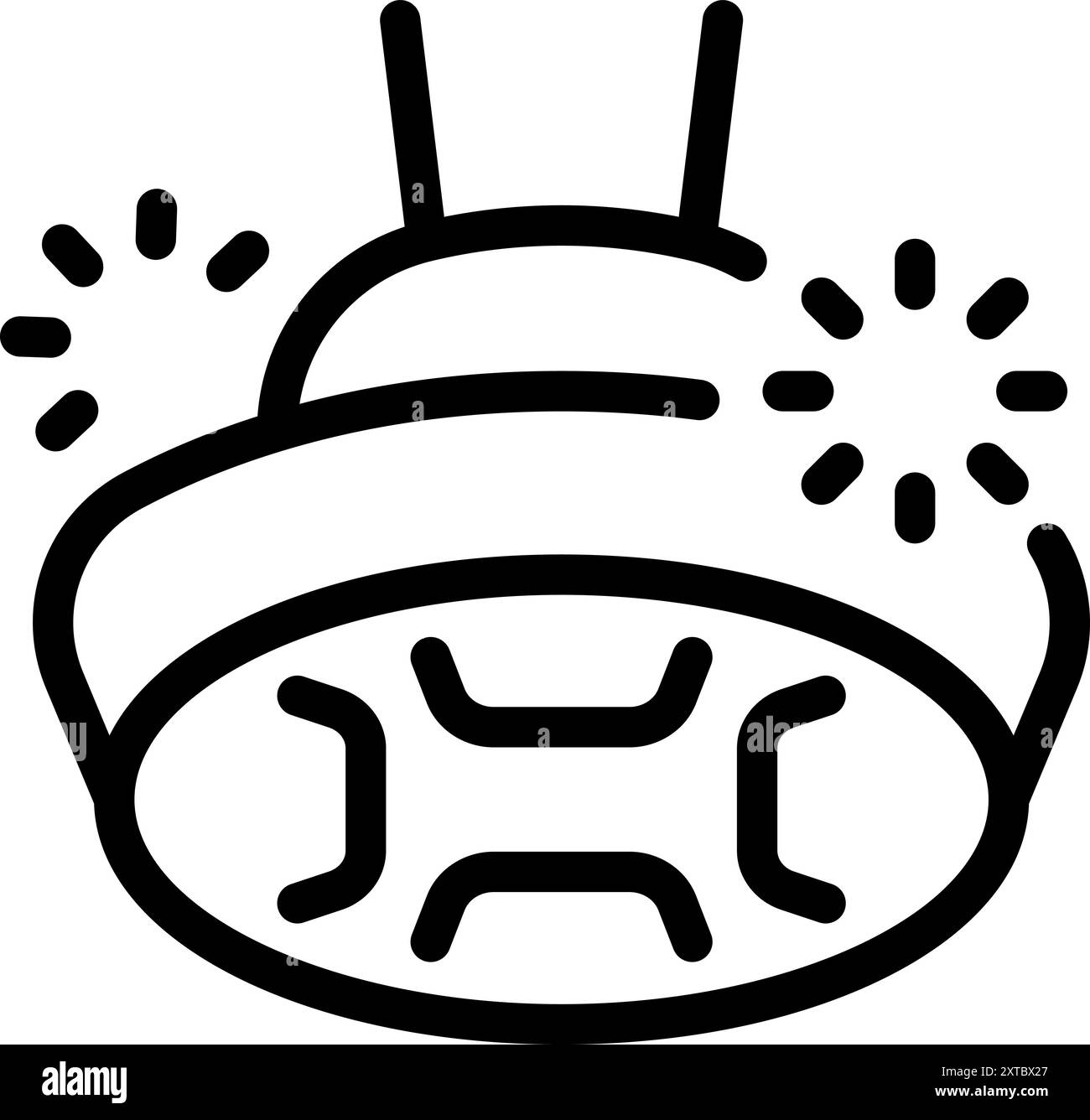 Icône de contour noir représentant un drone prenant une photo, émettant des éclairs de lumière Illustration de Vecteur