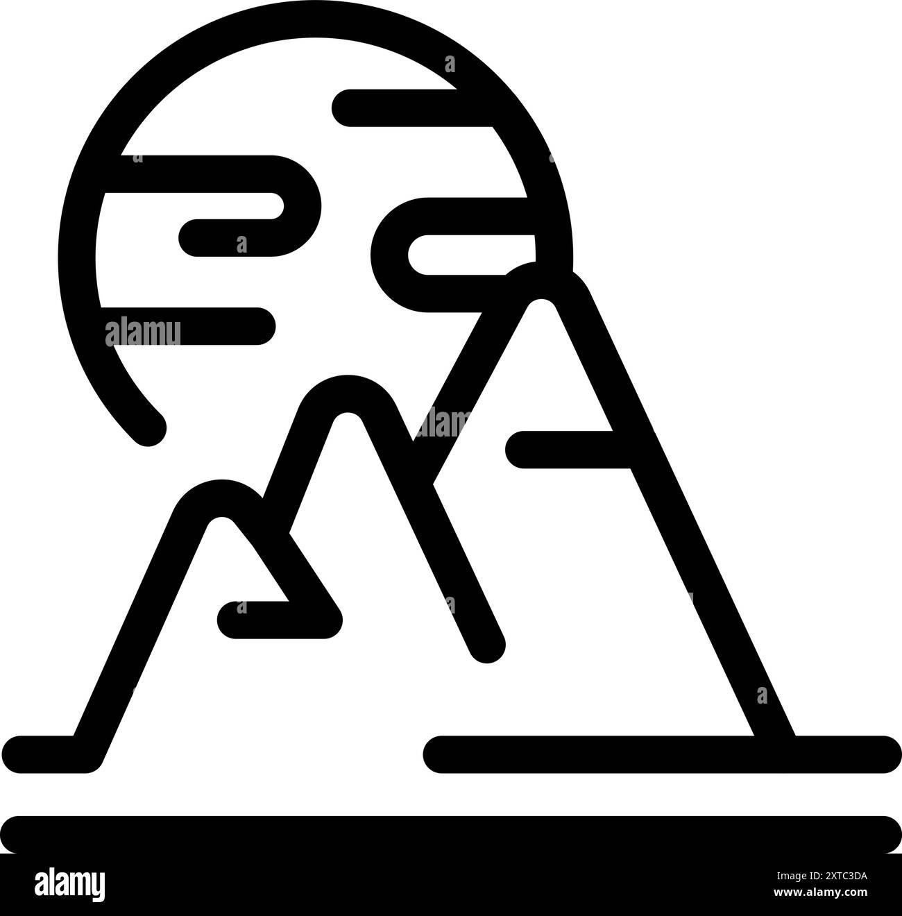 Paysage minimaliste d'art de ligne avec une grande lune s'élevant au-dessus des montagnes Illustration de Vecteur