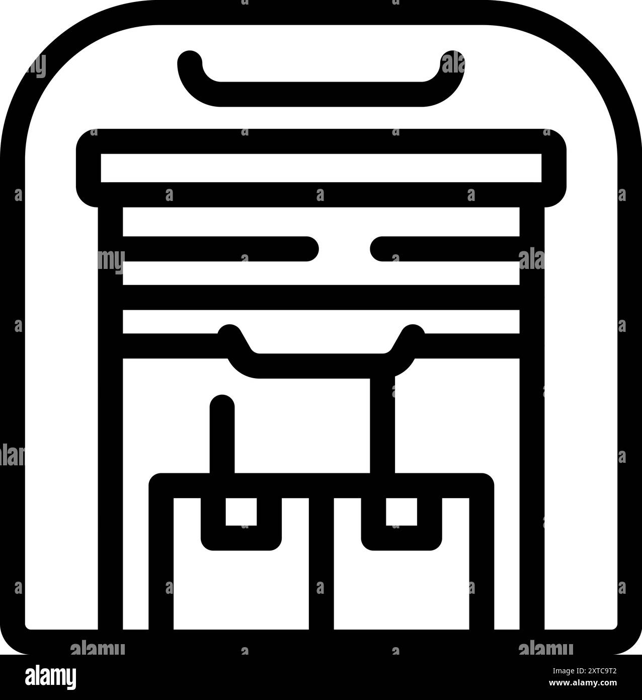 Illustration vectorielle minimaliste représentant une salle de stockage contenant des boîtes, sécurisée par une porte à volet roulant fermée, mettant l'accent sur la sécurité et l'organisation d'une manière simple mais percutante Illustration de Vecteur