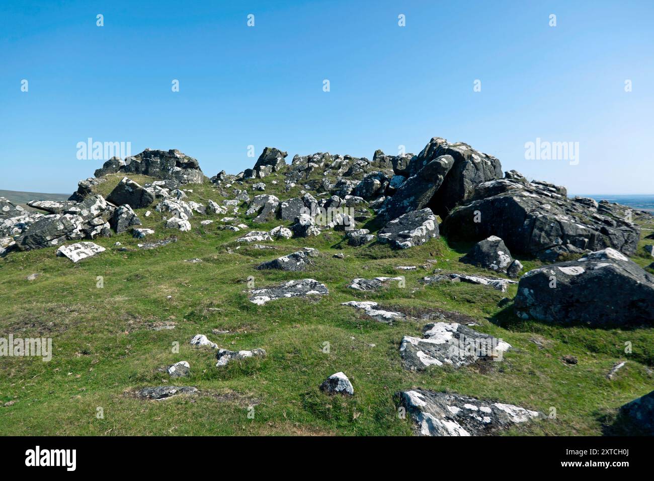 Gros plan approchant le sommet de Cox Tor, Dartmoor, Devon Banque D'Images