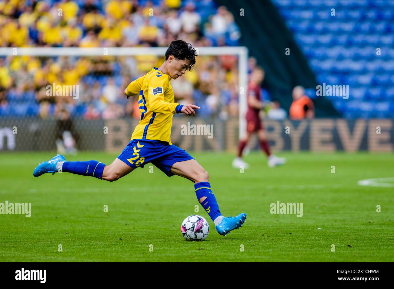 Brondby, Danemark. 11 août 2024. Yuito Suzuki (28) de Broendby vu lors du match de 3F Superliga entre Broendby IF et Aarhus GF au Brondby Stadium. Banque D'Images