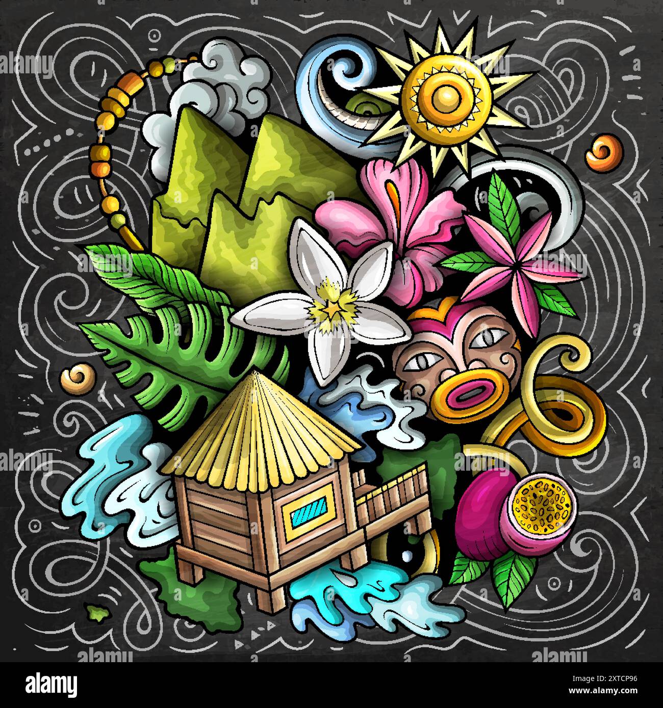 Tahiti drôle dessin animé illustration doodle Illustration de Vecteur