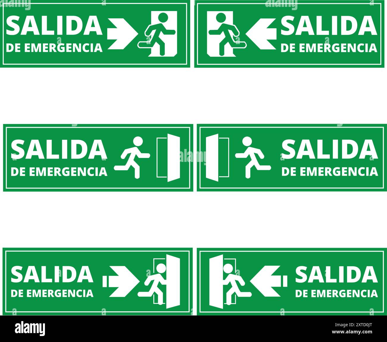 Vert salida de emergencia signes sur un fond blanc avec espace de copie (trad. Sortie de secours) Illustration de Vecteur