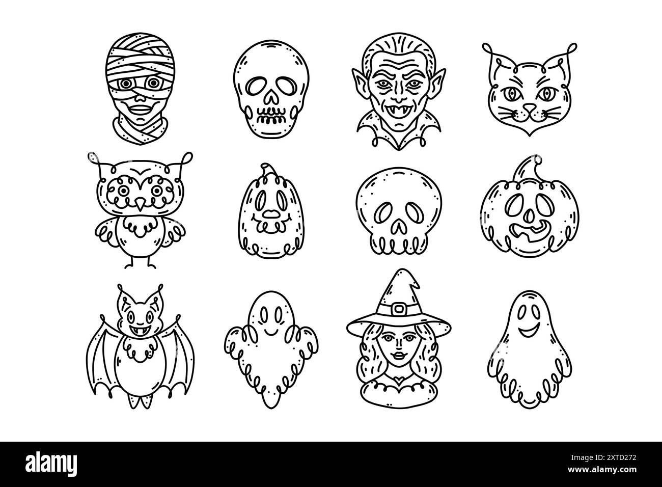 Ensemble d'icônes dans le style doodle sur le thème des vacances d'Halloween. Illustration de Vecteur